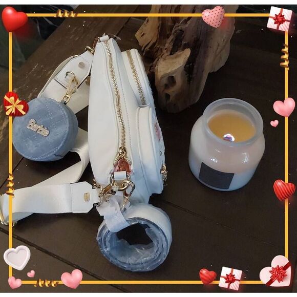 ALDO x Barbie Pink/White Three Strap Pouch Charm Crystal Handbag Purse - Picture 2 of 11